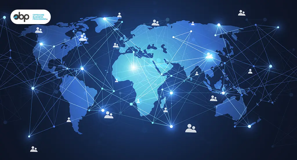 Global network of connected people and locations