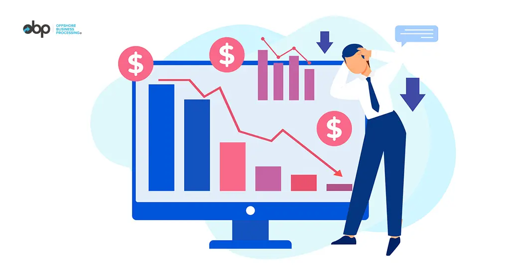 Business professional stressed about declining metrics and finances