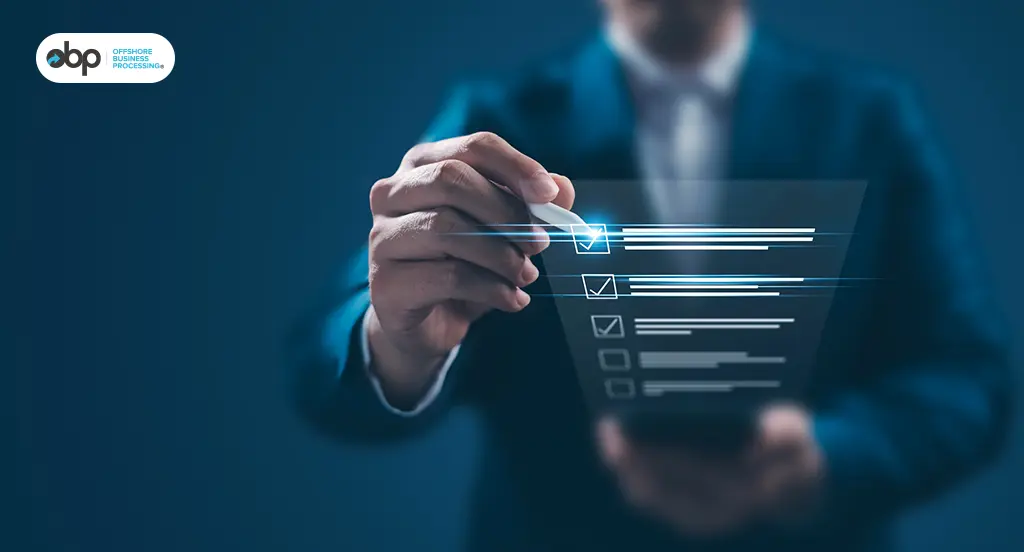 A professional completing a digital checklist
