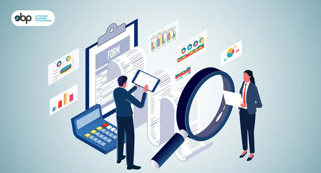 Professionals with forms and charts showing reliable records and accurate data