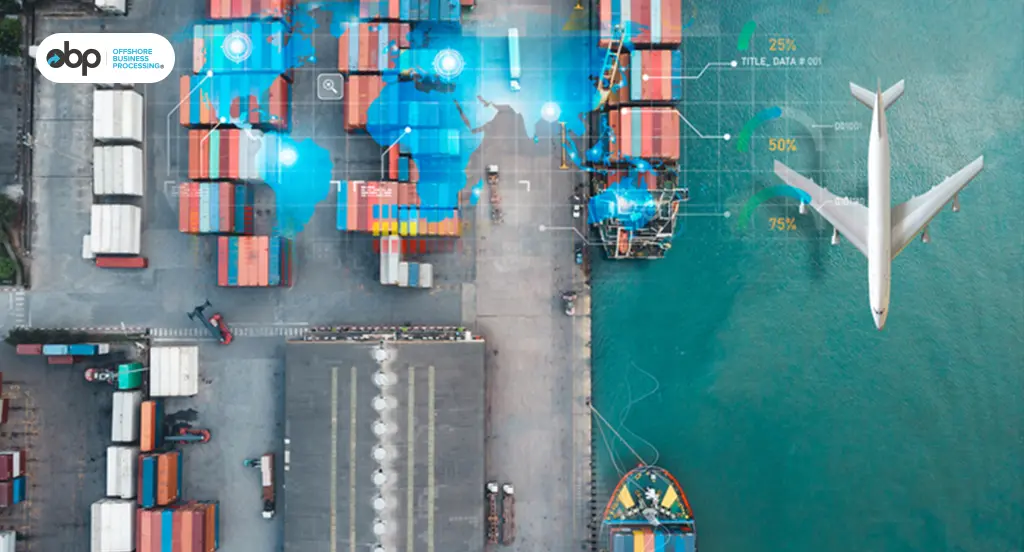 Global logistics figures labeling the cargo aerial shipping port
